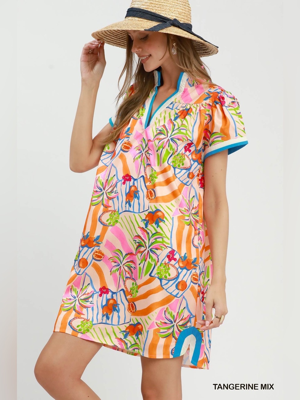 Umgee Tropical Print Collared Shift Dress - Picture 2 of 8